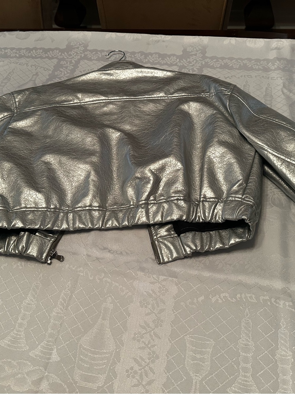 ZARA SILVER Effect Metallic Glossy Faux Leather Zip Boxy Cropped Bomber Jacket - Picture 3 of 7